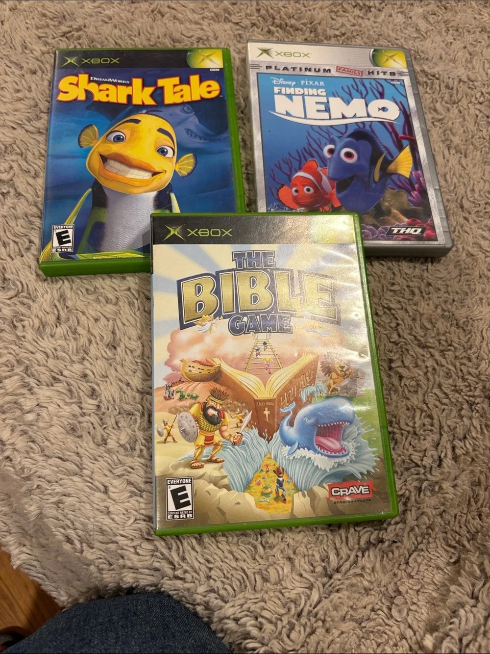 Microsoft Xbox Game Bundle OS Finding Nemo Shark Tale Bible Game Good Lot of 3